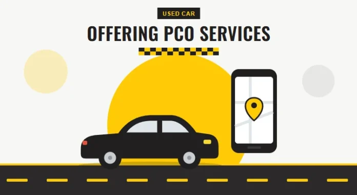 Illustration of a black private hire car beside a phone showing a map pin